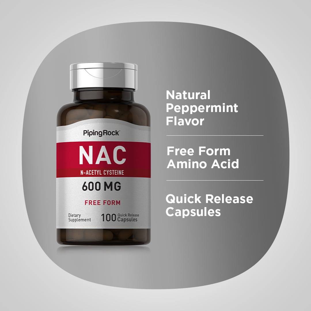 Piping Rock NAC 600mg N-Acetyl Cysteine β 100 Capsules (Pack of 2)