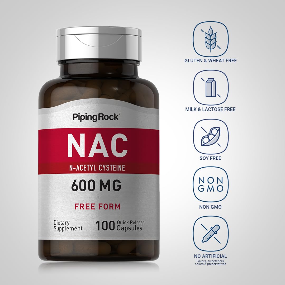 Piping Rock NAC 600mg N-Acetyl Cysteine β 100 Capsules (Pack of 2)