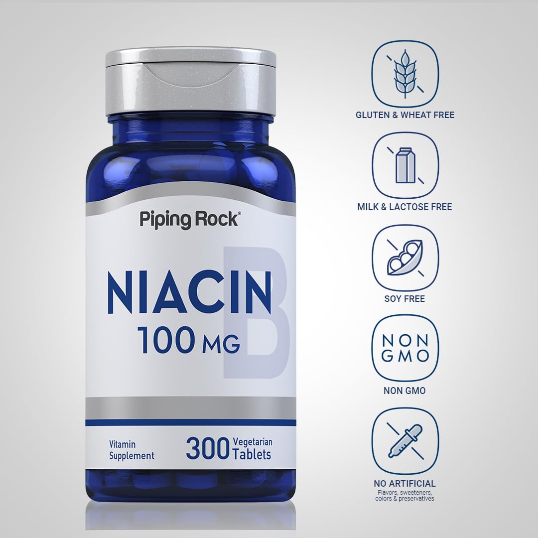 Piping Rock Niacin 100mg β 300 Tablets | with Flushing | Vegetarian, Non-GMO, Gluten Free (Pack of 2)
