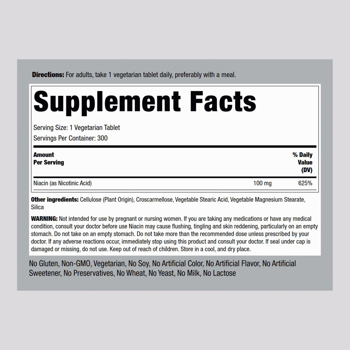Piping Rock Niacin 100mg β 300 Tablets | with Flushing | Vegetarian, Non-GMO, Gluten Free (Pack of 2)