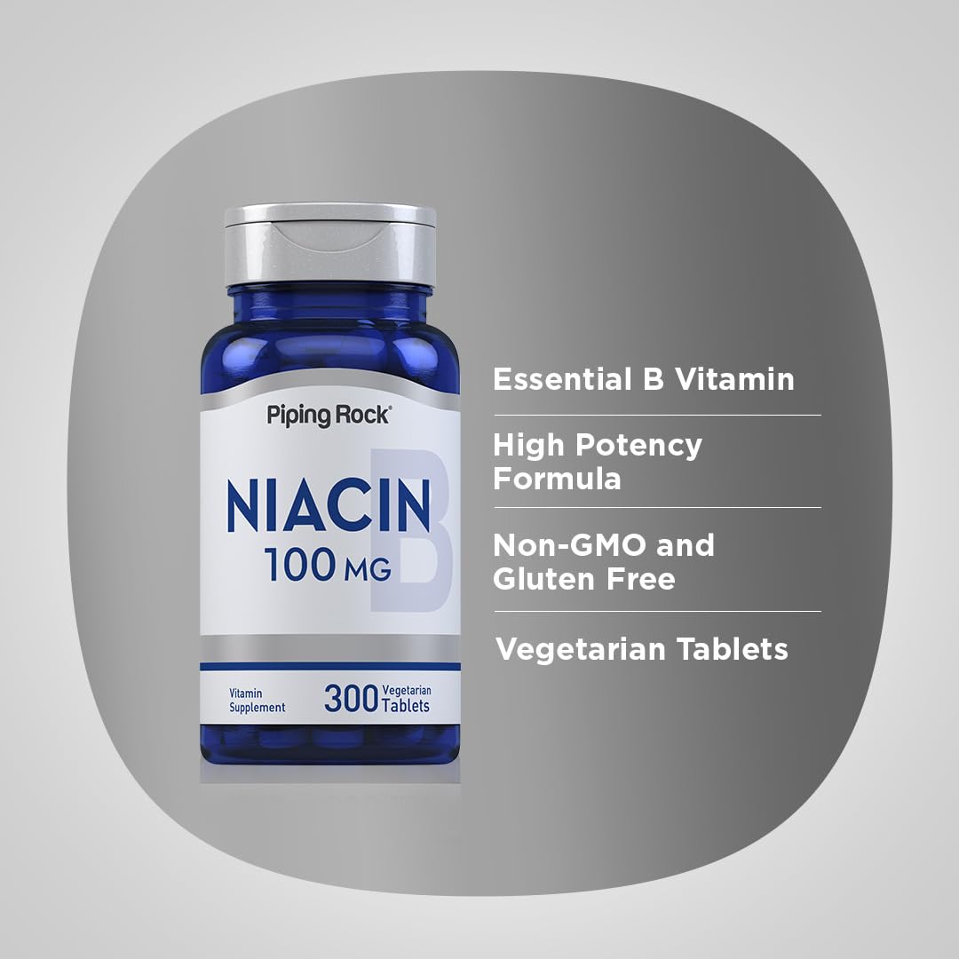 Piping Rock Niacin 100mg β 300 Tablets | with Flushing | Vegetarian, Non-GMO, Gluten Free (Pack of 2)