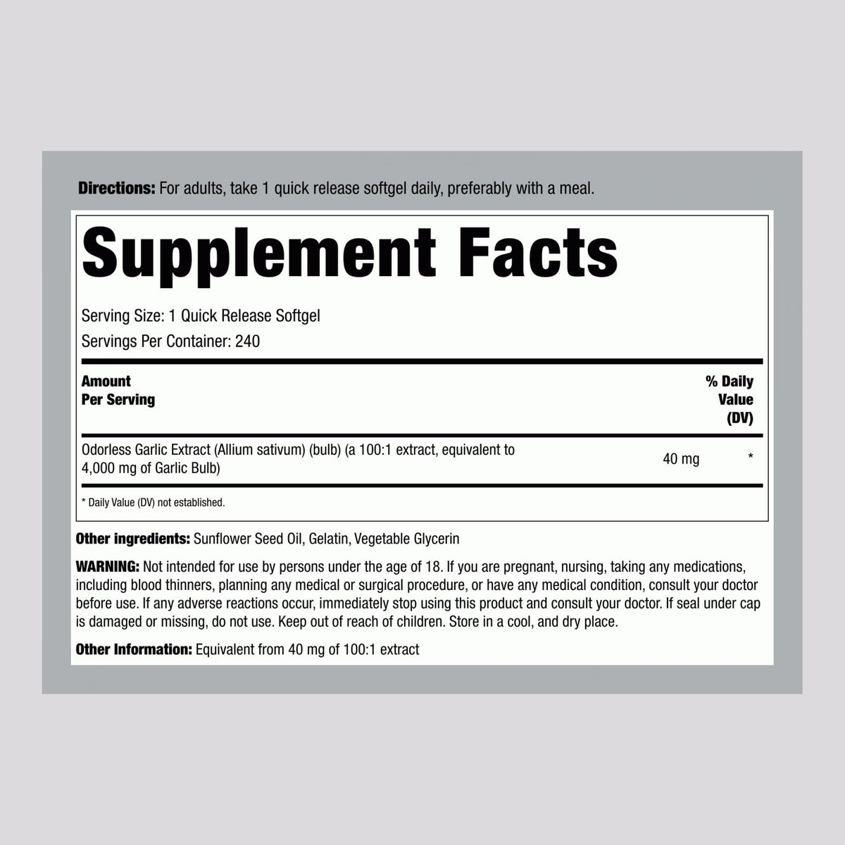 Piping Rock Odorless Garlic Softgels β 4000mg, 240 Count | Extra Strength | Non-GMO & Gluten Free