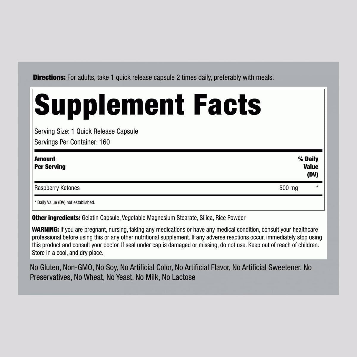 Piping Rock Raspberry Ketones 500mg | 160 Capsules | Non-GMO & Gluten Free Supplement