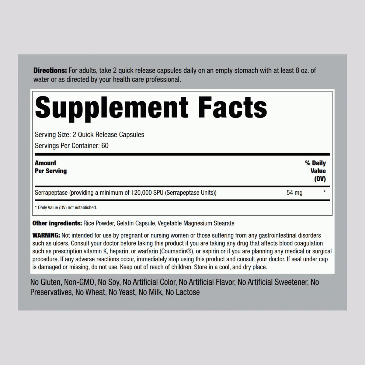 Piping Rock Serrapeptase 120000 SPU – 120 Capsules | Digestive Enzyme | Non-GMO, Gluten Free