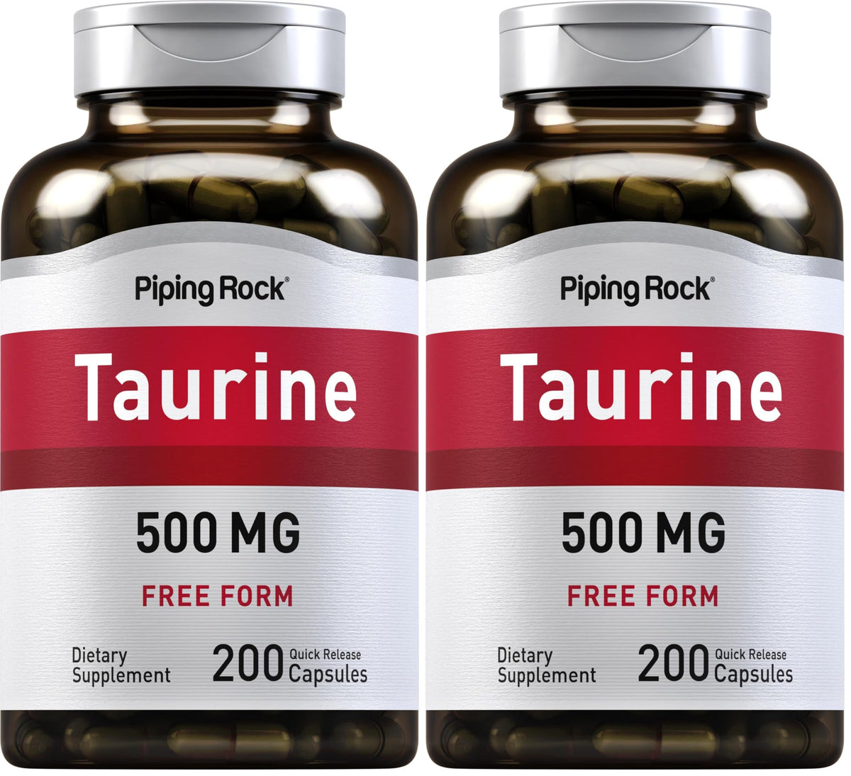 Piping Rock Taurine Supplement 500 mg | 200 Capsules | Amino Acid | Free Form | Non-GMO & Gluten Free (Pack of 2)