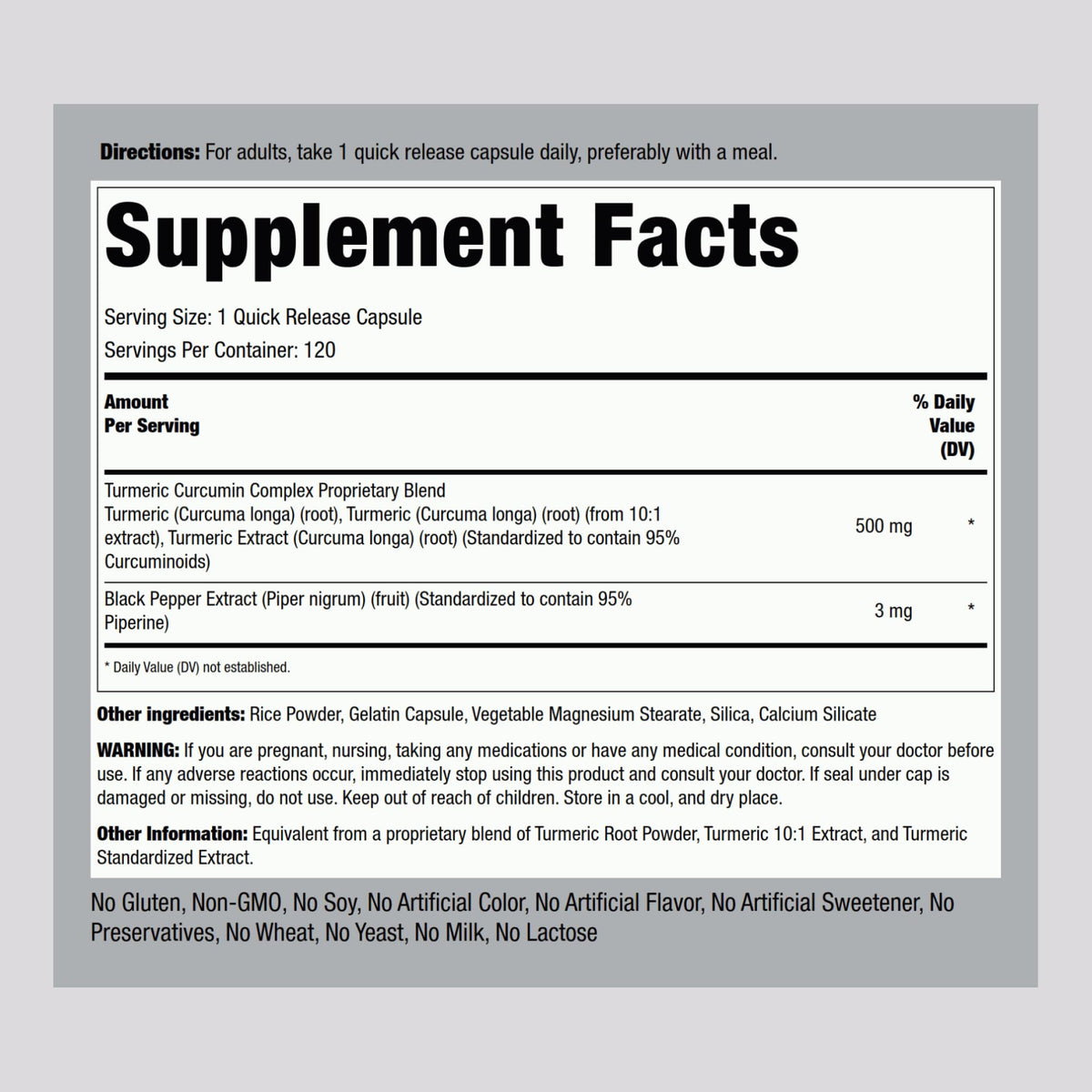 Piping Rock Turmeric Curcumin with Black Pepper 500mg | 120 Capsules | Non-GMO, Gluten Free