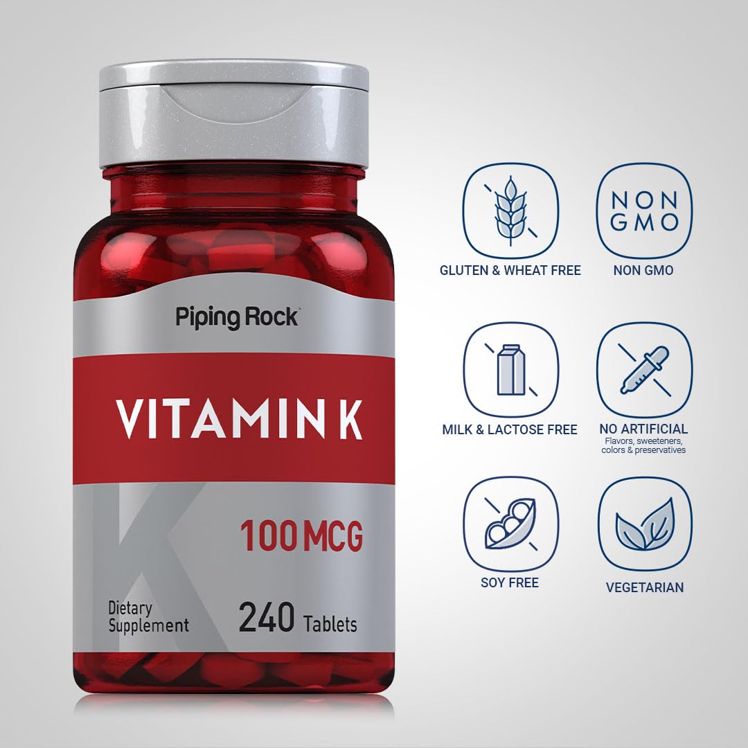 Piping Rock Vitamina K 100 mcg – 240 Compresse (Confezione da 2) | Fitomenadione