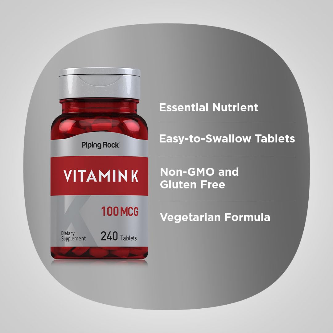 Piping Rock Vitamina K 100 mcg – 240 Compresse (Confezione da 2) | Fitomenadione