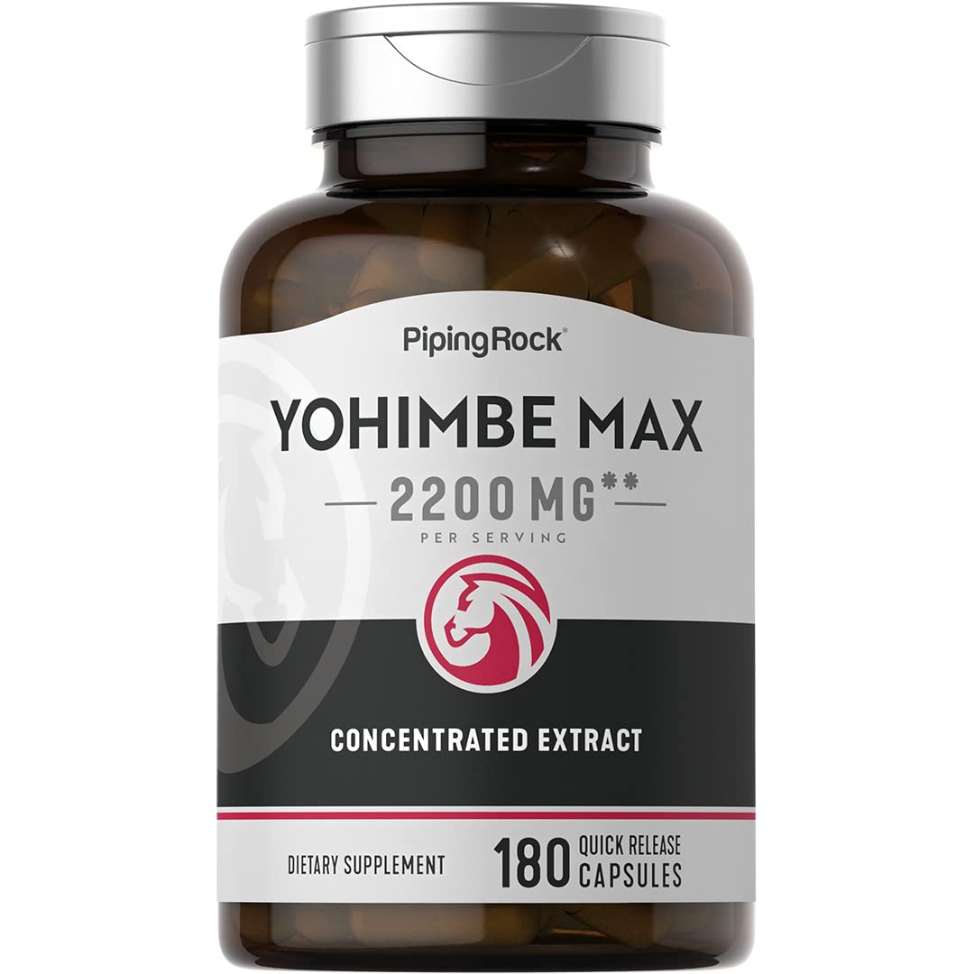 Piping Rock Yohimbe Supplements for Men | 2200 mg | 180 Capsules | Max Concentrated Extract | Non-GMO, Gluten Free Supplement