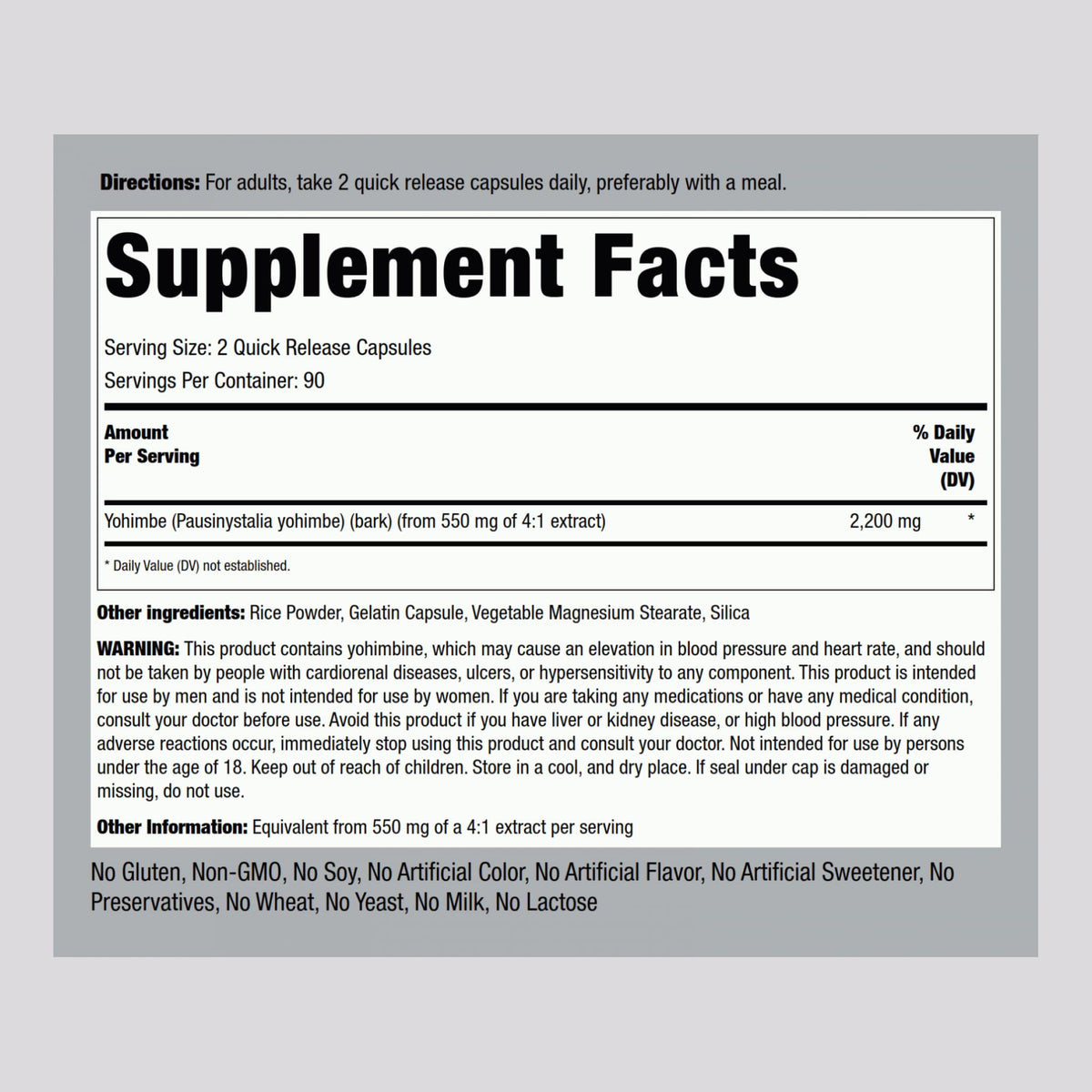 Piping Rock Yohimbe Supplements for Men | 2200 mg | 180 Capsules | Max Concentrated Extract | Non-GMO, Gluten Free Supplement