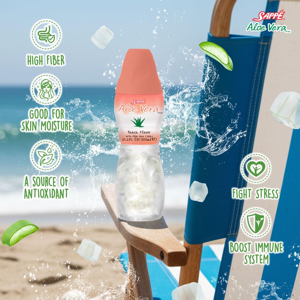 Aloe Vera Juice (Peach) with Chunky Pulp β 6 Packs | Plant-Based Hydration