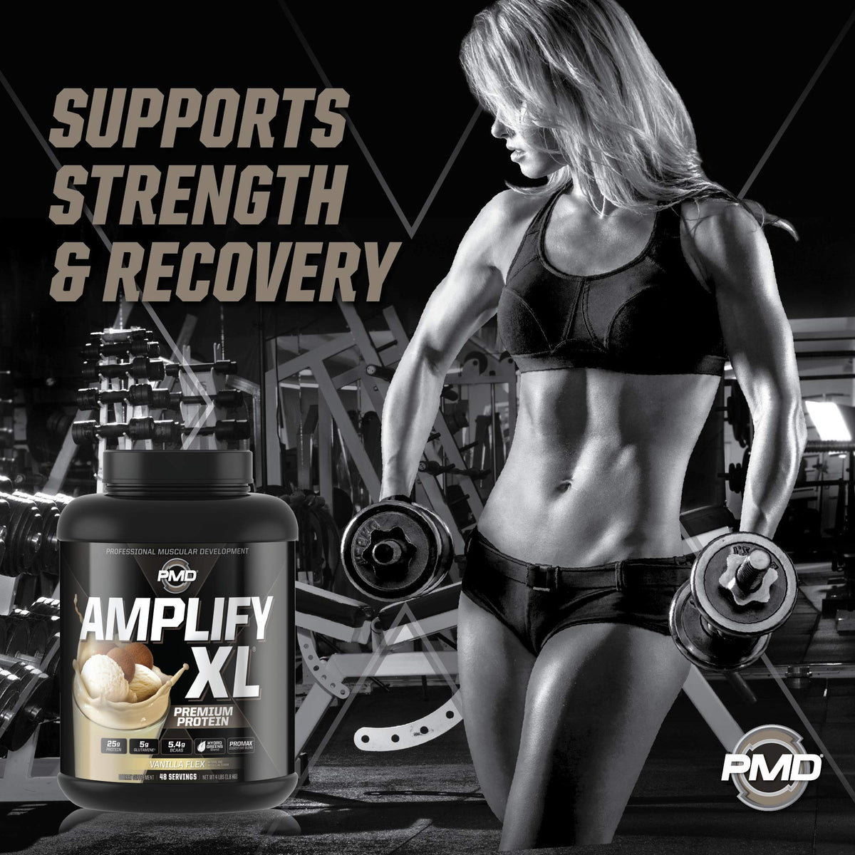 PMD Amplify XL Premium Whey Protein con Miscela Hydro Greens – Vanilla Flex