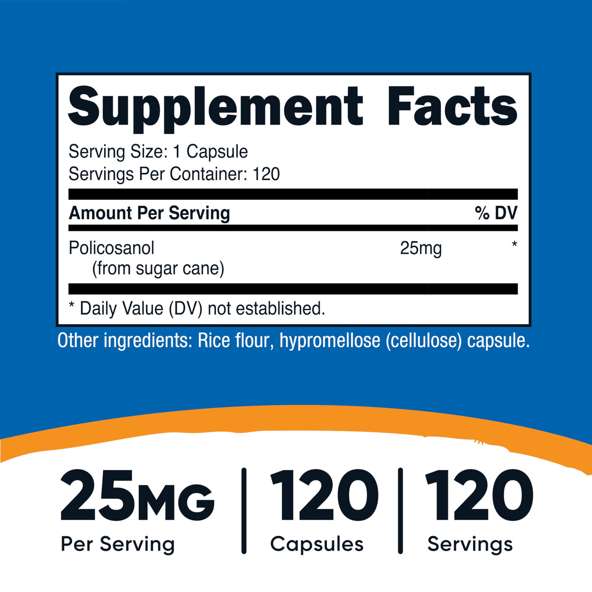 Nutricost Policosanol 25mg - 120 كبسولة | خالٍ من الغلوتين، غير معدّل وراثيًا، نباتي