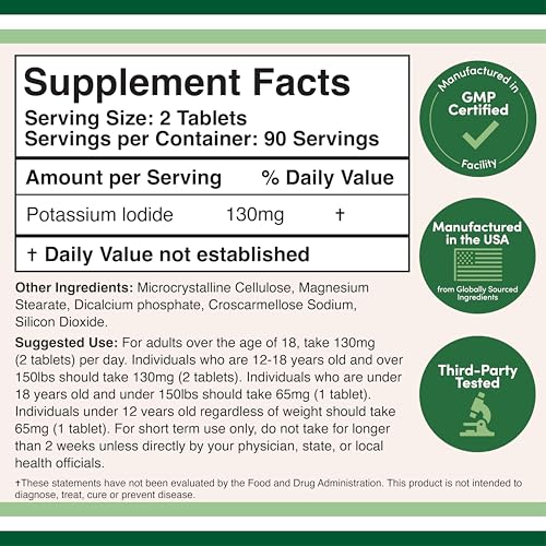 Potassium Iodide 130 mg Tablets β 180 Count Emergency Use for Exposure β 3 Month Supply | Double Wood Supplements