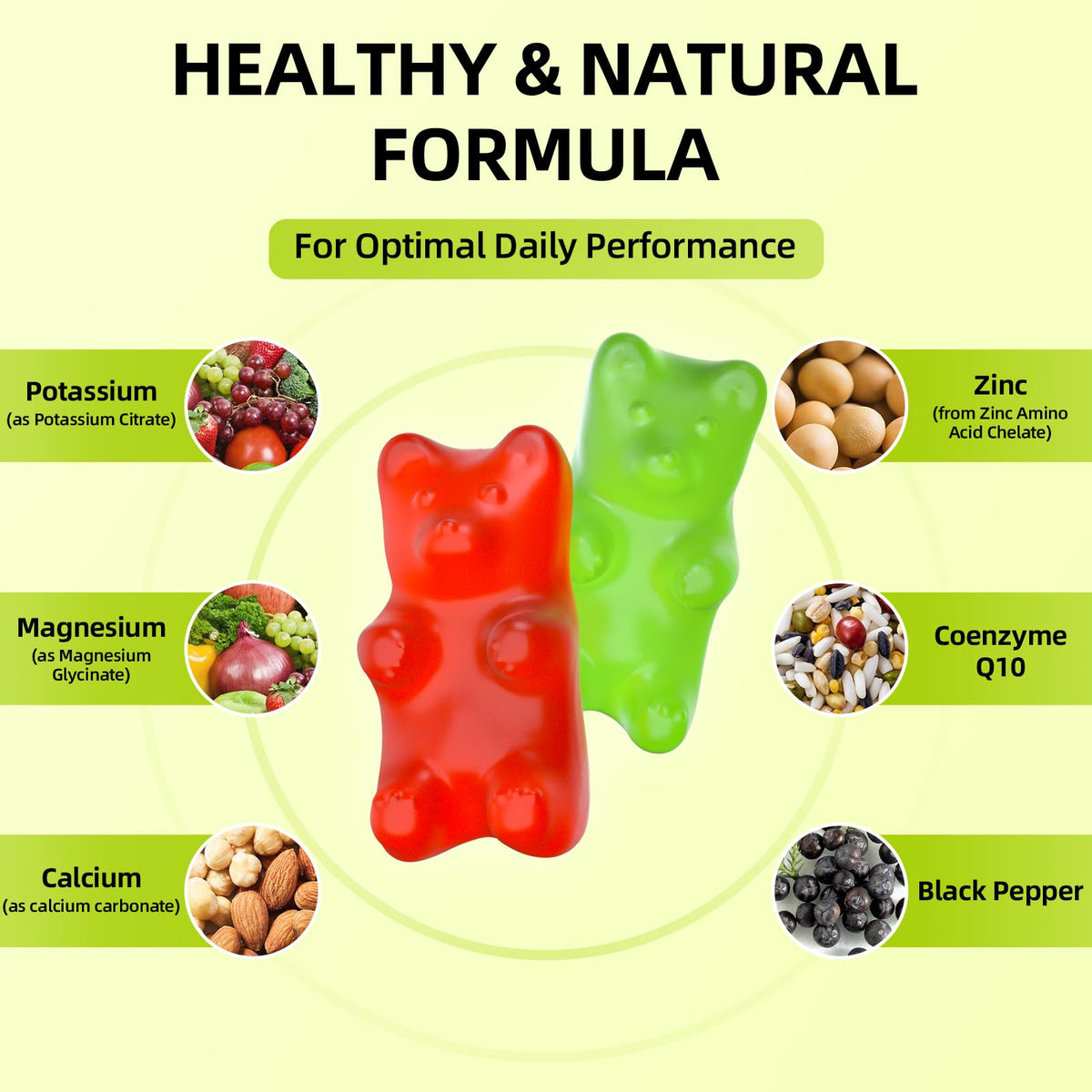 Potassium Magnesium Supplement Gummies β High Absorption Magnesium Glycinate, Sugar-Free & Vegan, 60 Count