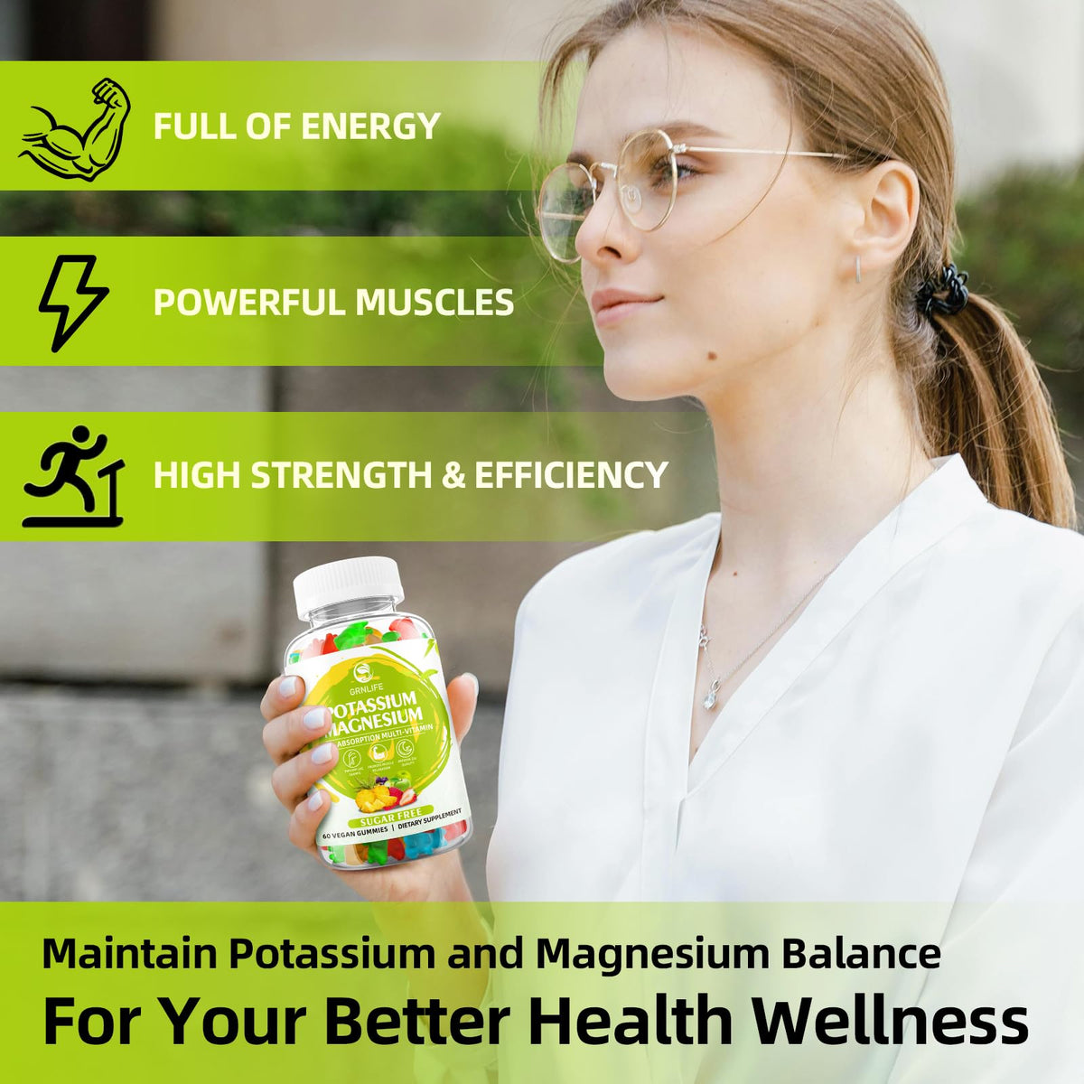 Potassium Magnesium Supplement Gummies β High Absorption Magnesium Glycinate, Sugar-Free & Vegan, 60 Count