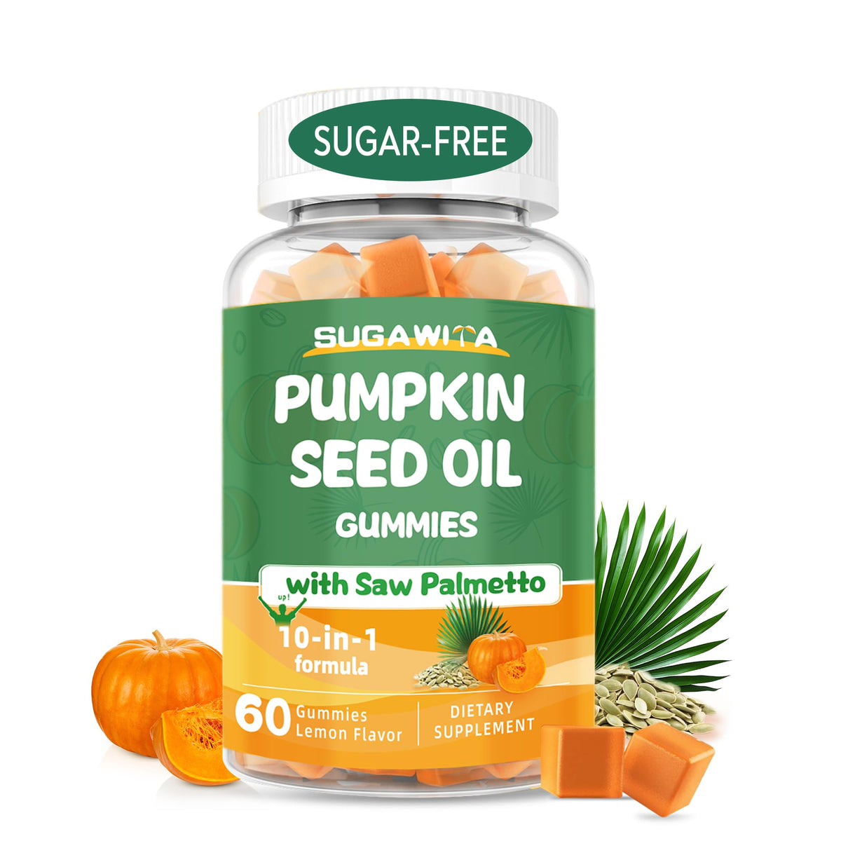 Caramelle gommose con olio di semi di zucca e serenoa repens – Biologiche, senza zucchero, vegane, 60 gommose