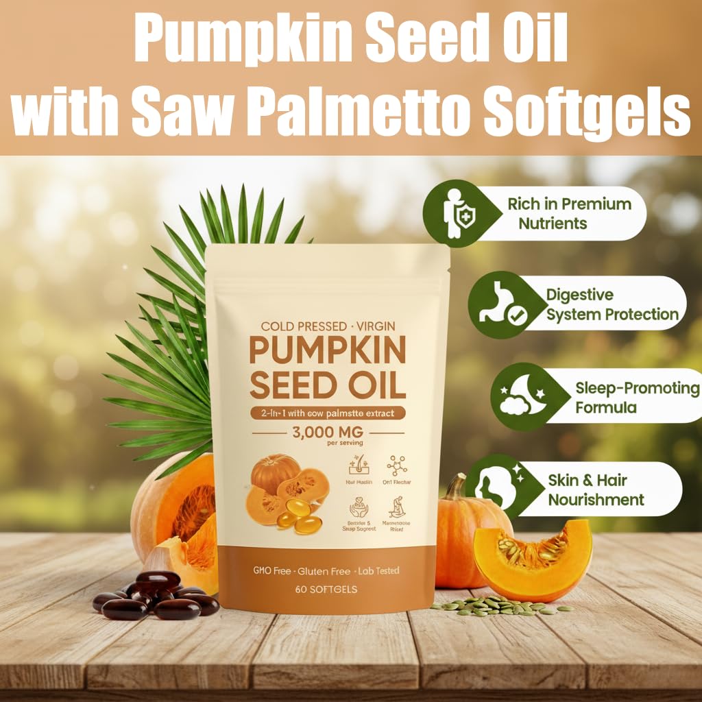 Pumpkin Seed Oil Softgels with Saw Palmetto β Cold-Pressed Virgin Oil, Prostate & Hair Support