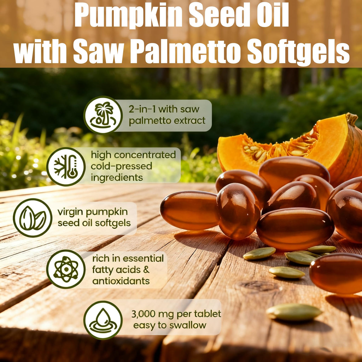Pumpkin Seed Oil Softgels with Saw Palmetto β Cold-Pressed Virgin Oil, Prostate & Hair Support