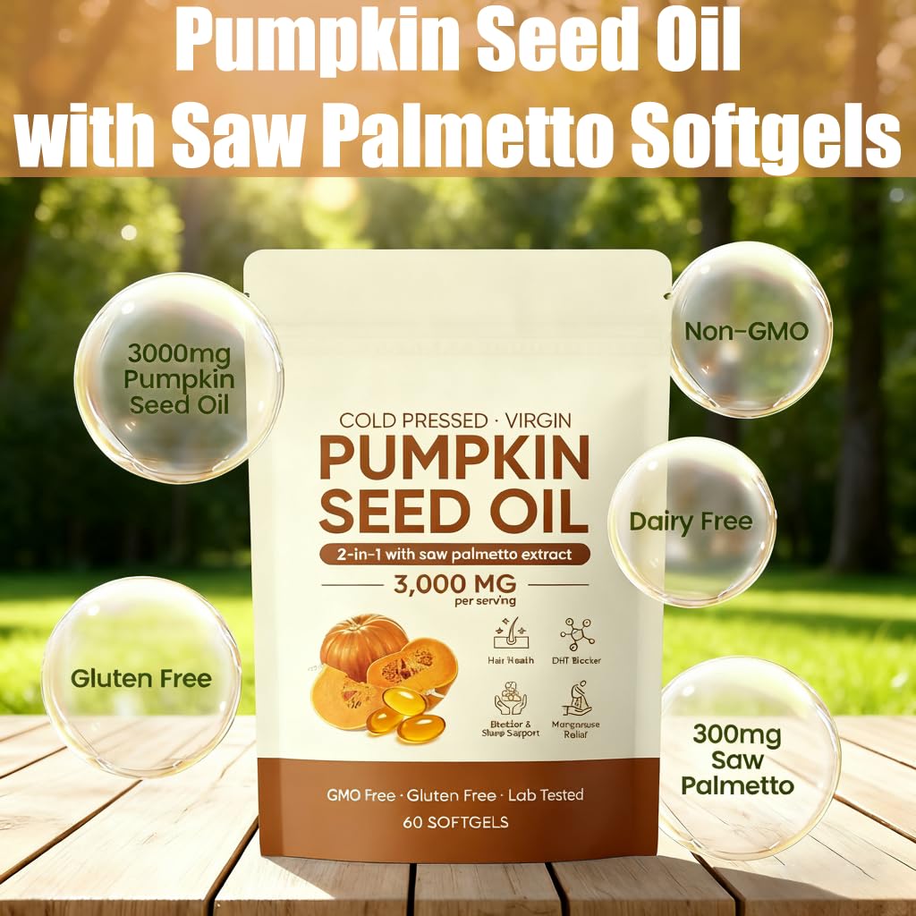 Pumpkin Seed Oil Softgels with Saw Palmetto β Cold-Pressed Virgin Oil, Prostate & Hair Support