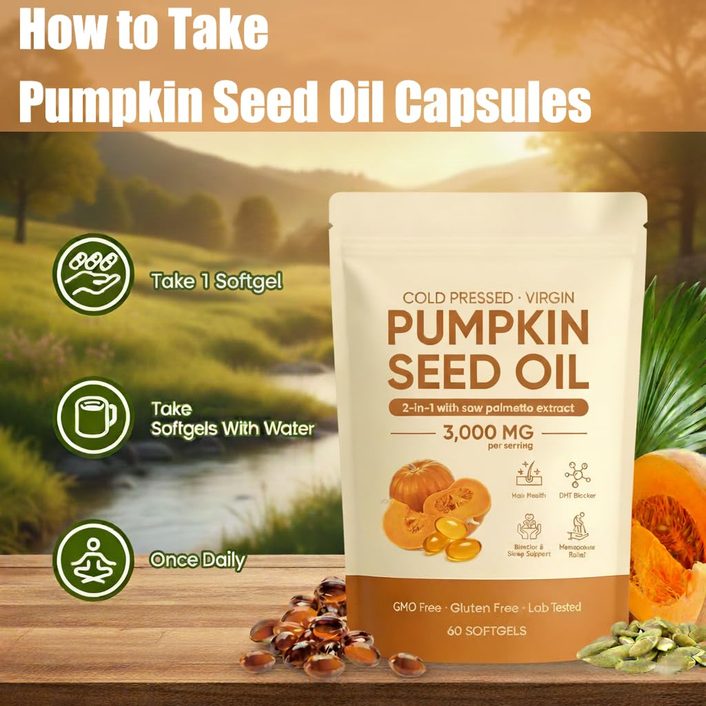Pumpkin Seed Oil Softgels with Saw Palmetto β Cold-Pressed Virgin Oil, Prostate & Hair Support