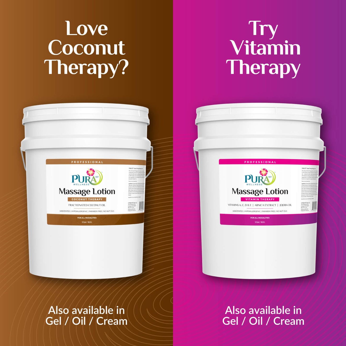 PURA 1st Coconut Therapy Massage Lotion – 5 Gallon Unscented Hydration for Professionals