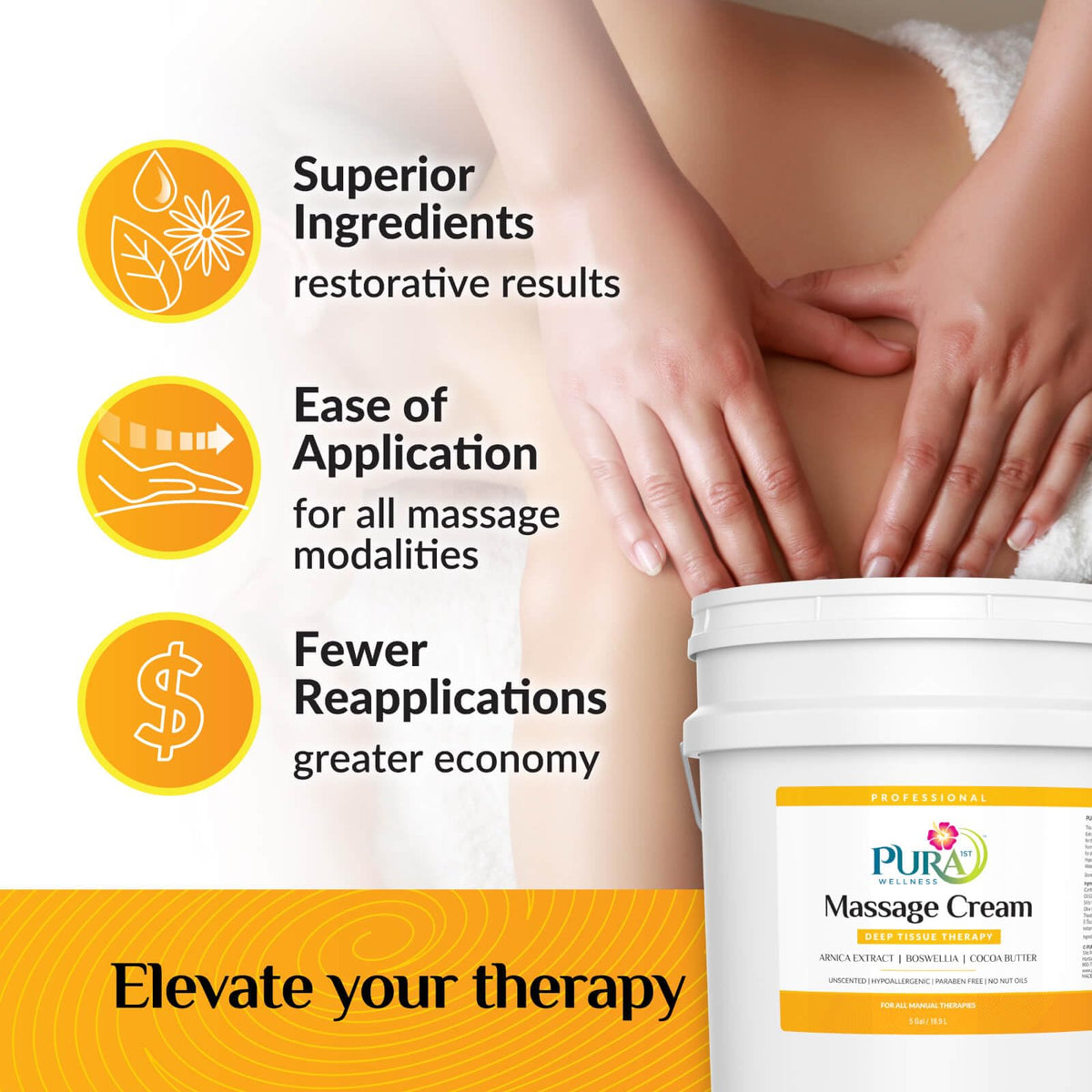PURA 1° Crema Massaggio Terapeutico Tessuti Profondi – Senza Profumo, Ingredienti Naturali, Vasetto con Dosatore da 118 ml