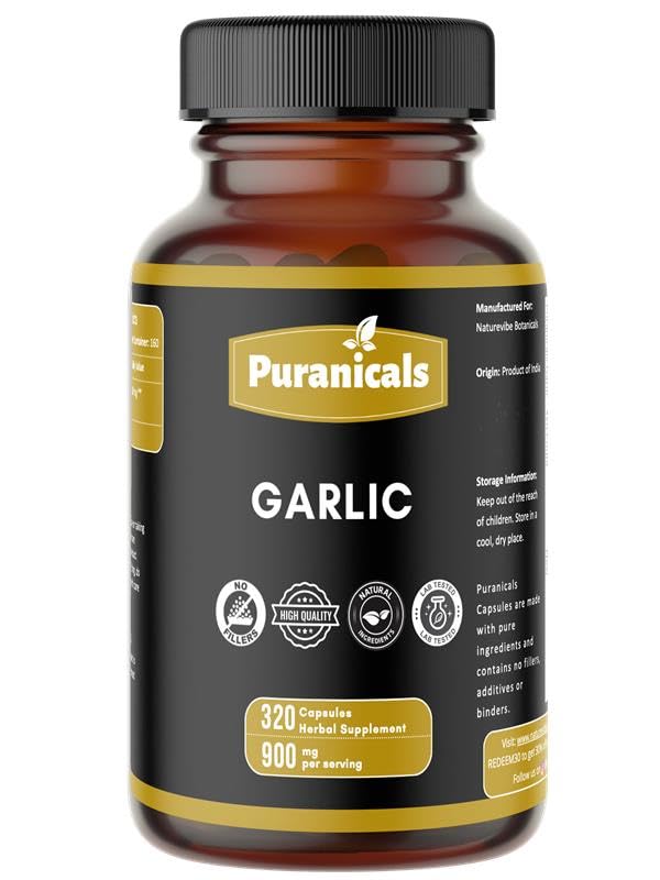 Puranicals Garlic Premium 320 Capsules β Non-GMO, Gluten Free | 900 mg/serving