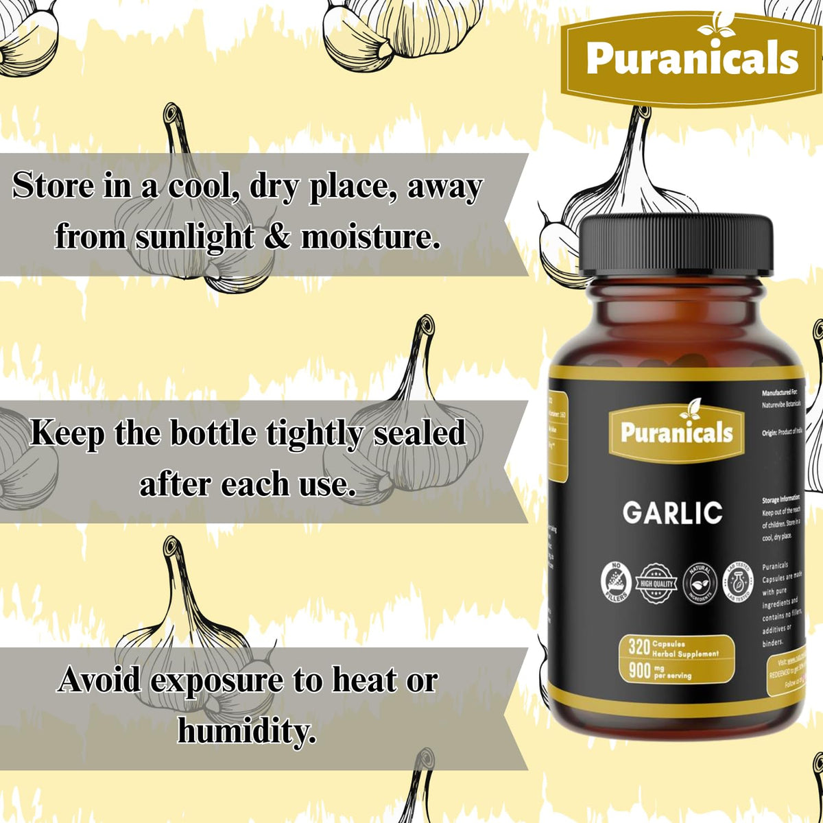 Puranicals Garlic Premium 320 Capsules β Non-GMO, Gluten Free | 900 mg/serving