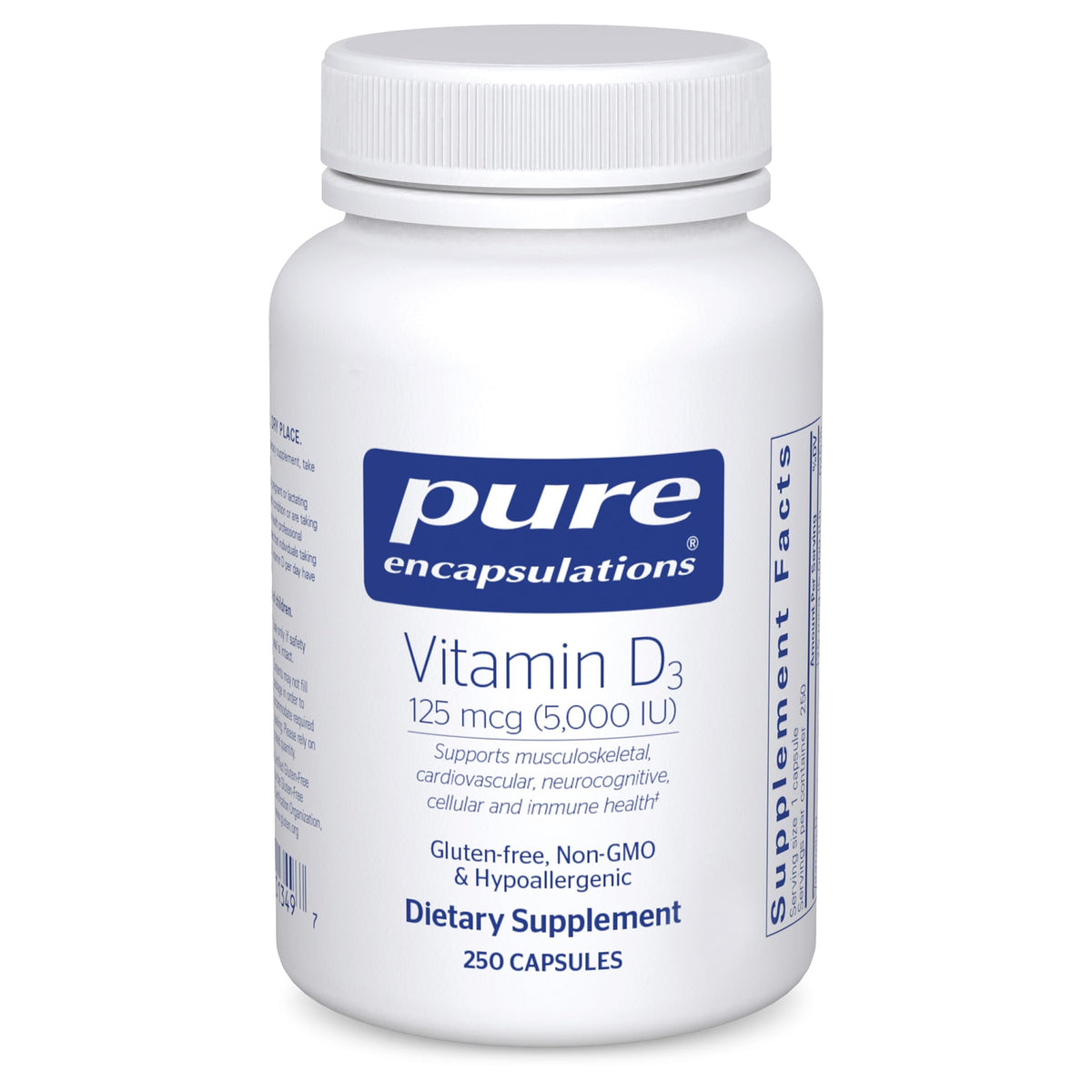 Pure Encapsulations Vitamin D3 125 mcg (5,000 IU) β Bone, Immune & Heart Health β 250 Capsules