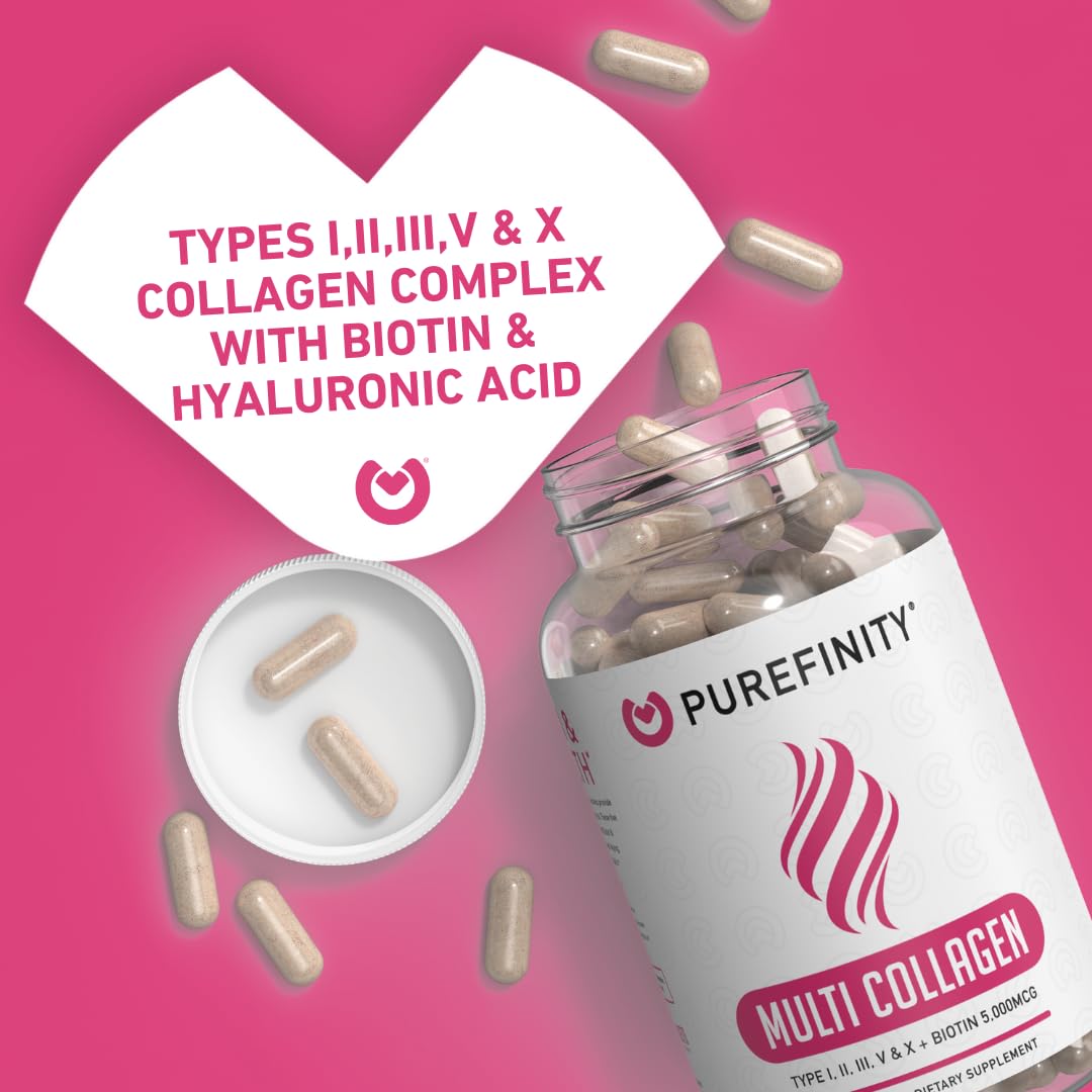 PUREFINITY Collagen Peptides for Women β Multi-Type I/II/III/V/X with Biotin & Hyaluronic Acid | 90 Capsules
