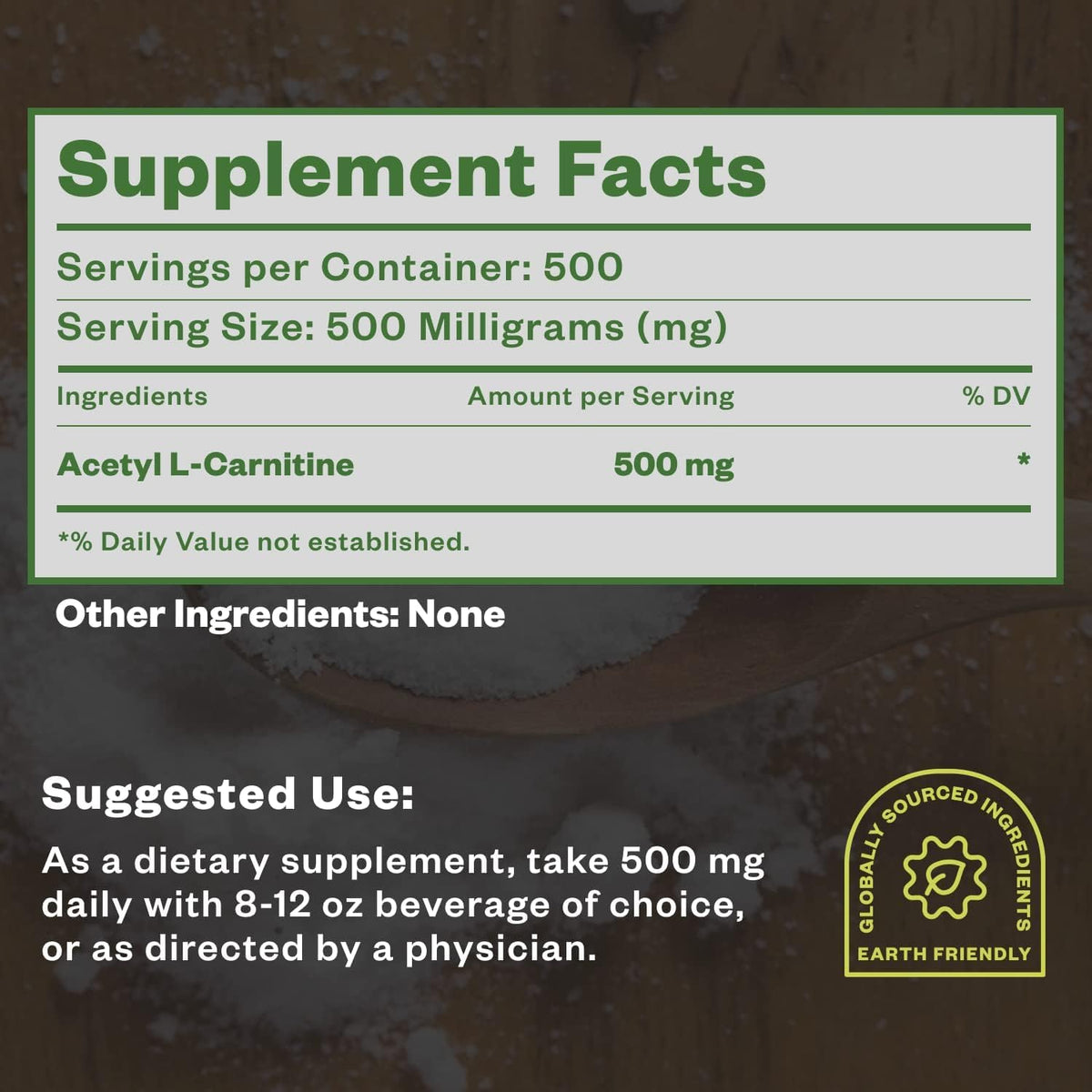 Purisure Acetyl L-Carnitine Powder, 250g β ALCAR Powder for Cognitive Performance & Endurance | Gluten Free, Non-GMO, 500 Servings