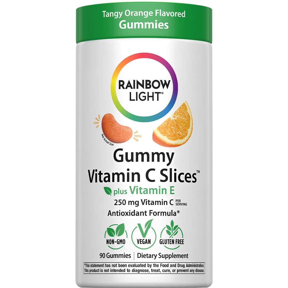 Rainbow Light Vitamin C Gummies with Vitamin E β 90 Count | Immune Support for Adults & Kids | Tangy Orange