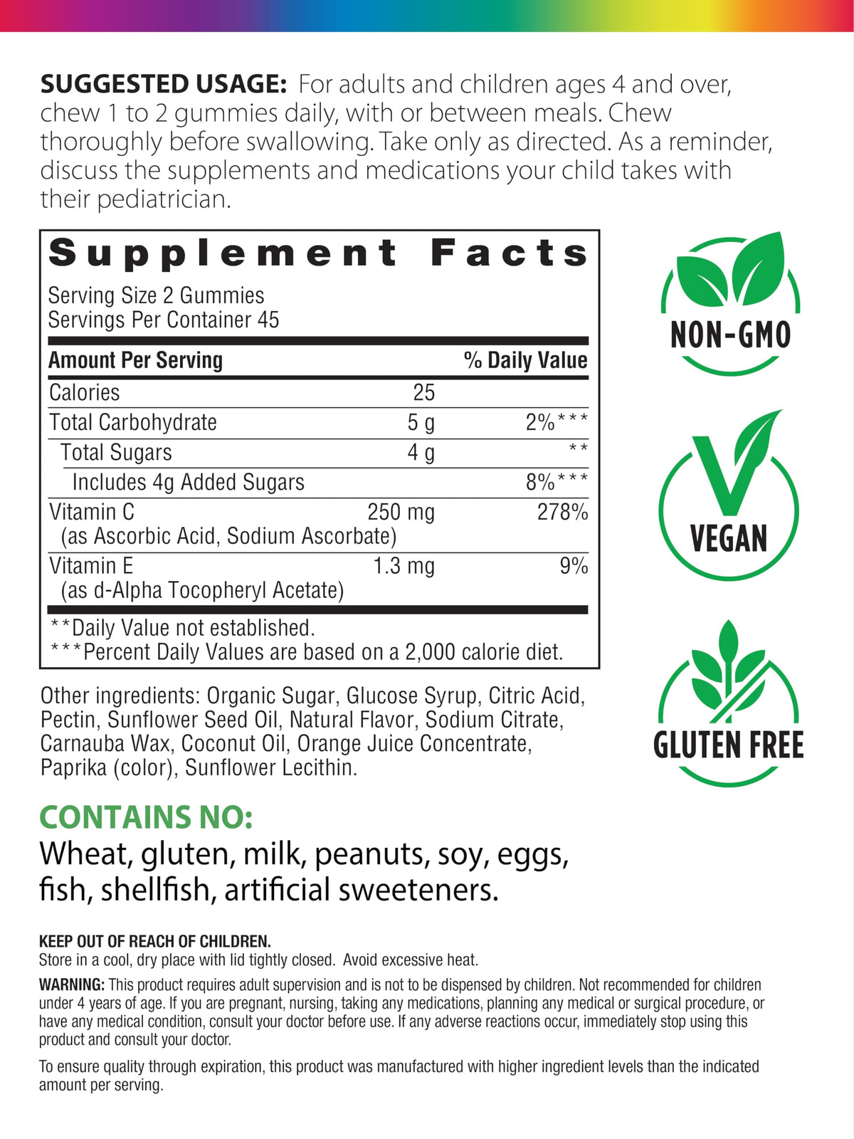 Rainbow Light Vitamin C Gummies with Vitamin E β 90 Count | Immune Support for Adults & Kids | Tangy Orange