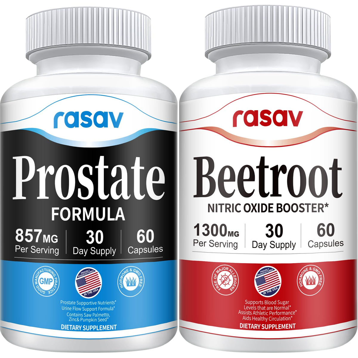 Rasav Prostate & Beetroot Bundle for Men β Saw Palmetto, Pygeum, Beetroot (60 Capsules each)