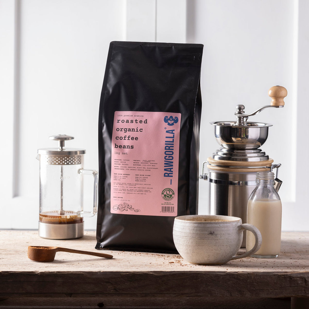 Roasted Organic Whole Coffee Beans - 1kg - RAWGORILLA - HealVia