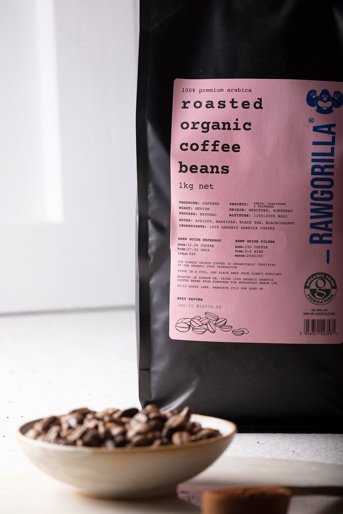 Roasted Organic Whole Coffee Beans - 1kg - RAWGORILLA - HealVia