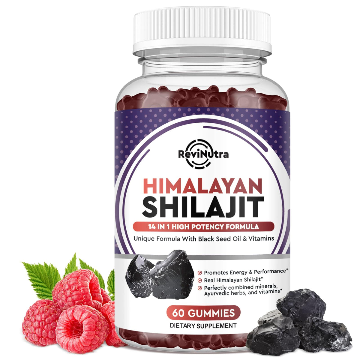 ReviNutra Shilajit Gummies | Complesso Biologico Himalayano 14 in 1 per Energia, Cognizione e Immunità
