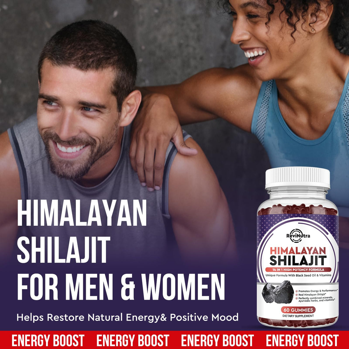 ReviNutra Shilajit Gummies | Complesso Biologico Himalayano 14 in 1 per Energia, Cognizione e Immunità