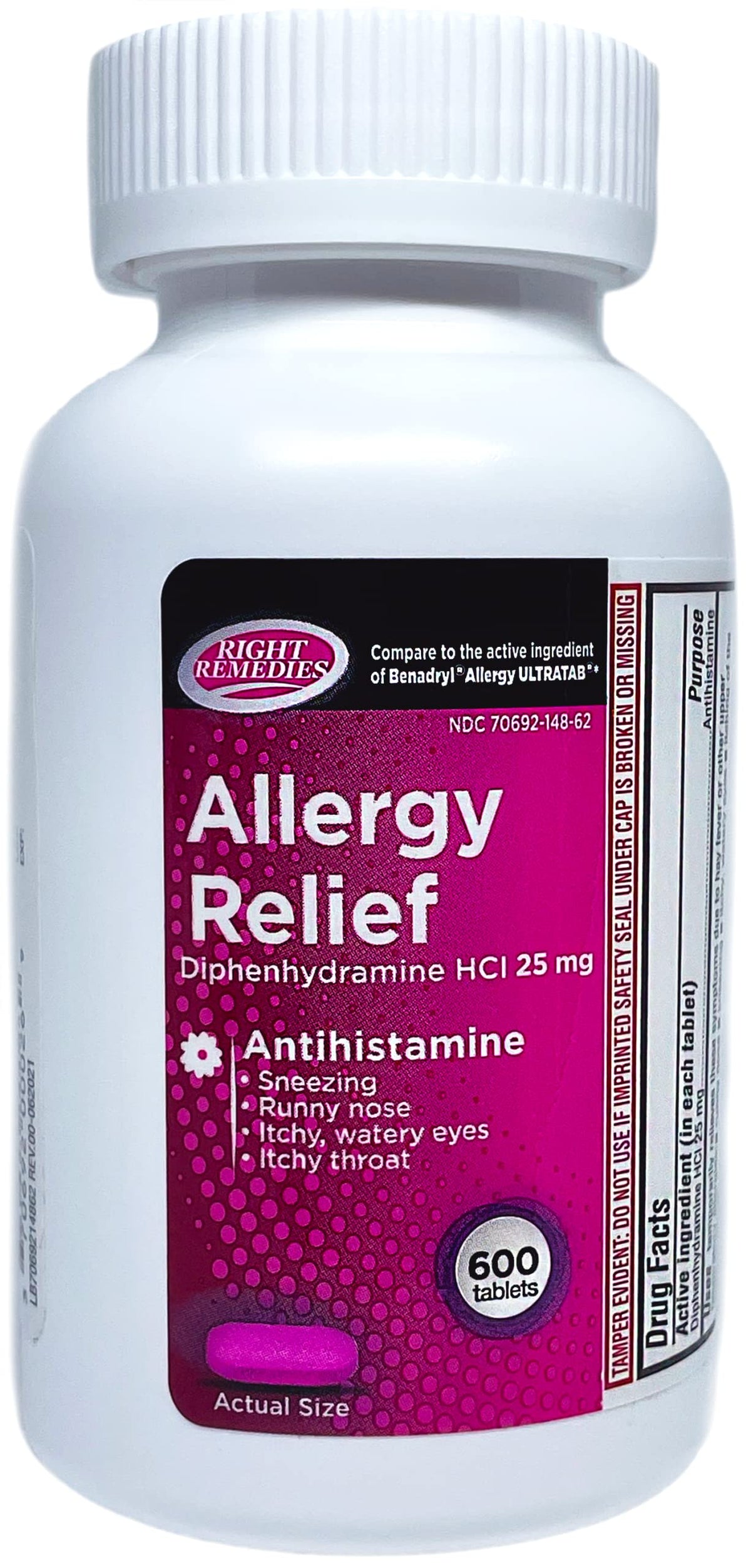 RIGHT REMEDIES Allergy Relief Diphenhydramine HCl 25 mg, 600 Count β Compared to Ultratabs