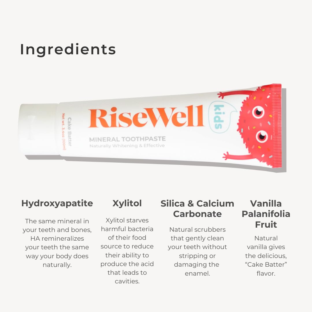 RiseWell Kids Mineral Toothpaste β Hydroxyapatite, No Fluoride, Cake Batter β 3.4 oz (Pack of 2)