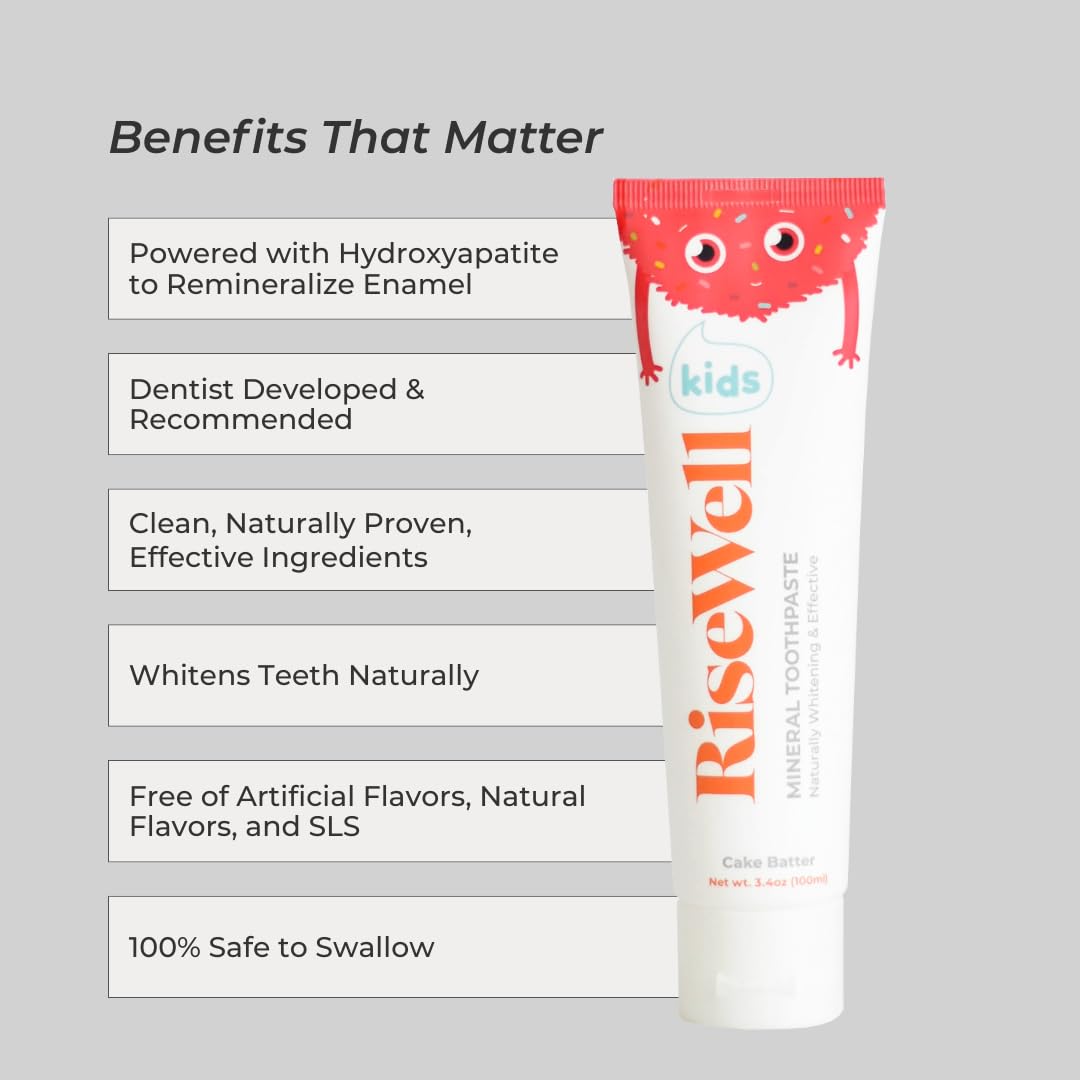 RiseWell Kids Mineral Toothpaste β Hydroxyapatite, No Fluoride, Cake Batter β 3.4 oz (Pack of 2)