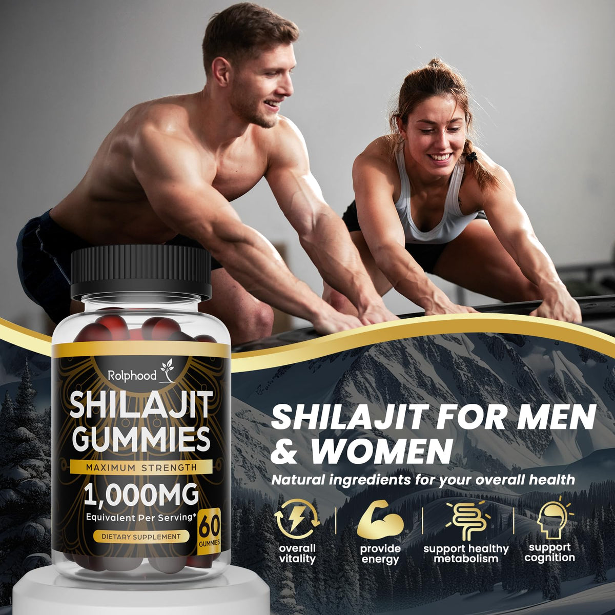 Rolphood Shilajit Gummies for Men & Women β Himalayan Shilajit with Fulvic Acid, 60 Count