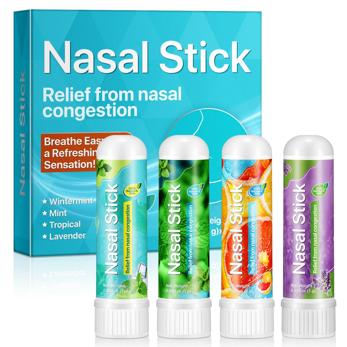 Ruduwu 4 Pack Nasal Stick | جهاز استنشاق طبيعي للانتعاش والاسترخاء السريع
