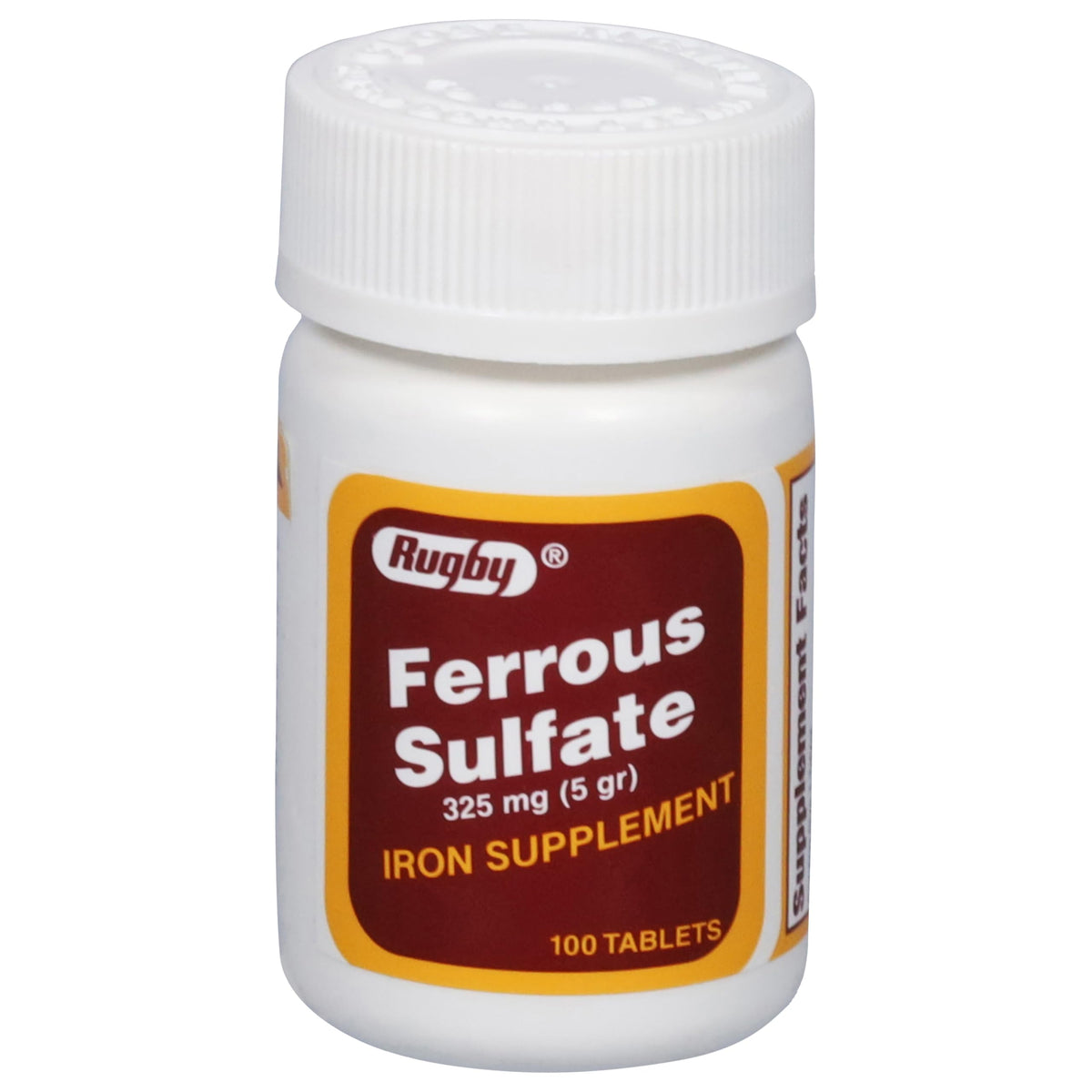Rugby Ferrous Sulfate 325mg Tablets β Iron Supplement for Women & Men | 100 Count (1 Pack)