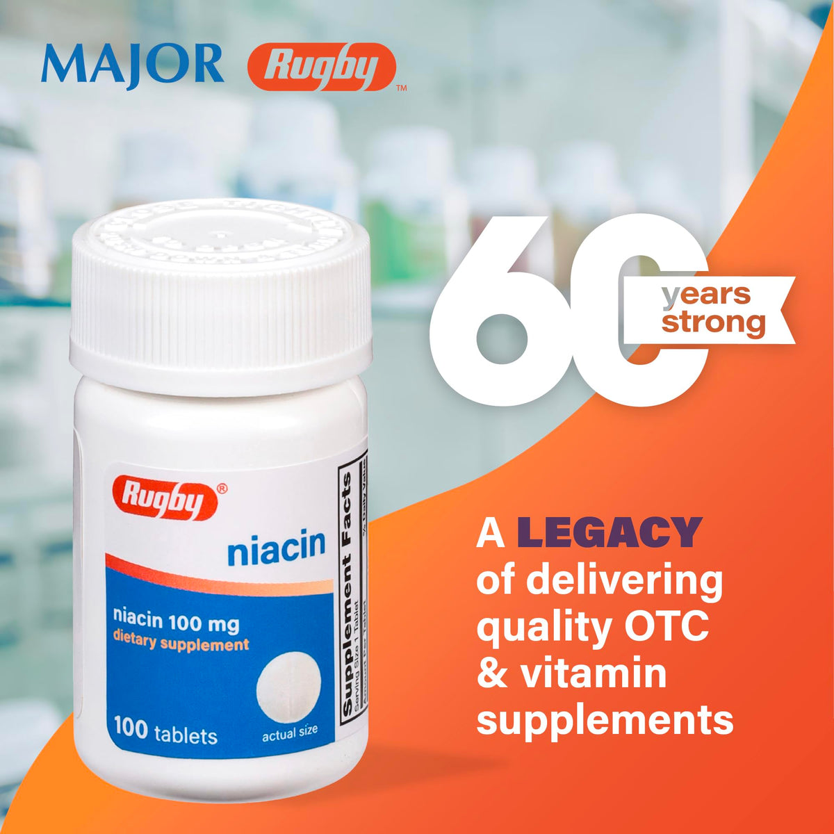 Rugby Niacin 100mg – أقراص النياسين مع الكالسيوم (مكمل غذائي، 100 قرص)