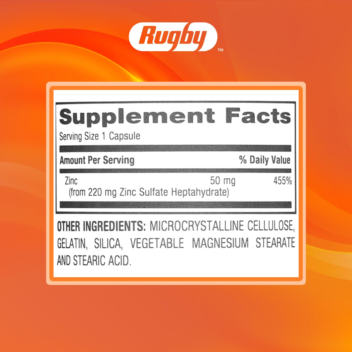 Rugby Zinc 50mg β Gluten-Free Immune Support Daily Dietary Supplement (100 Count)