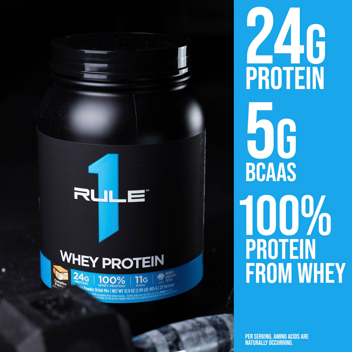 Proteine del siero del latte Rule 1 – 24g di Proteine ad Azione Rapida da Fonti Esclusivamente del Siero del Latte con EAA e BCAA Naturalmente Presenti (4,5 kg, gusto Gelato alla Vaniglia)