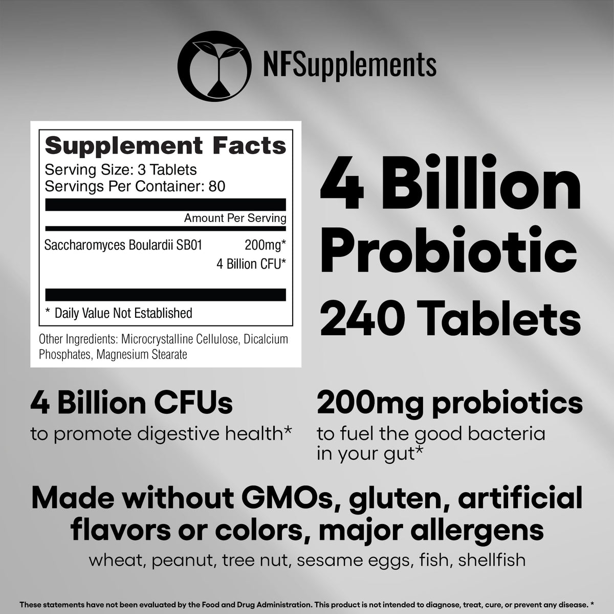 Saccharomyces Boulardii Probiotic Supplement β 4 Billion CFU, 240 Tablets β Digestive & Gut Health, Vegan, Gluten Free, Non-GMO