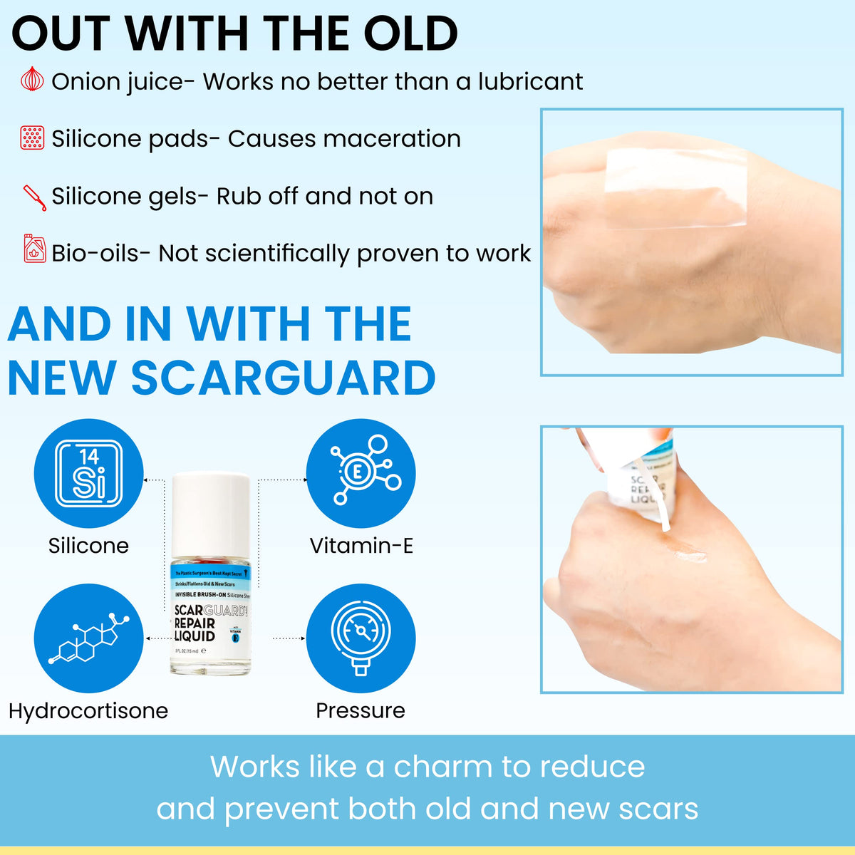 ScarGuard - Invisible Brush-On Silicone Liquid with Vitamin E for Scars (Keloids, Surgical, Burns)